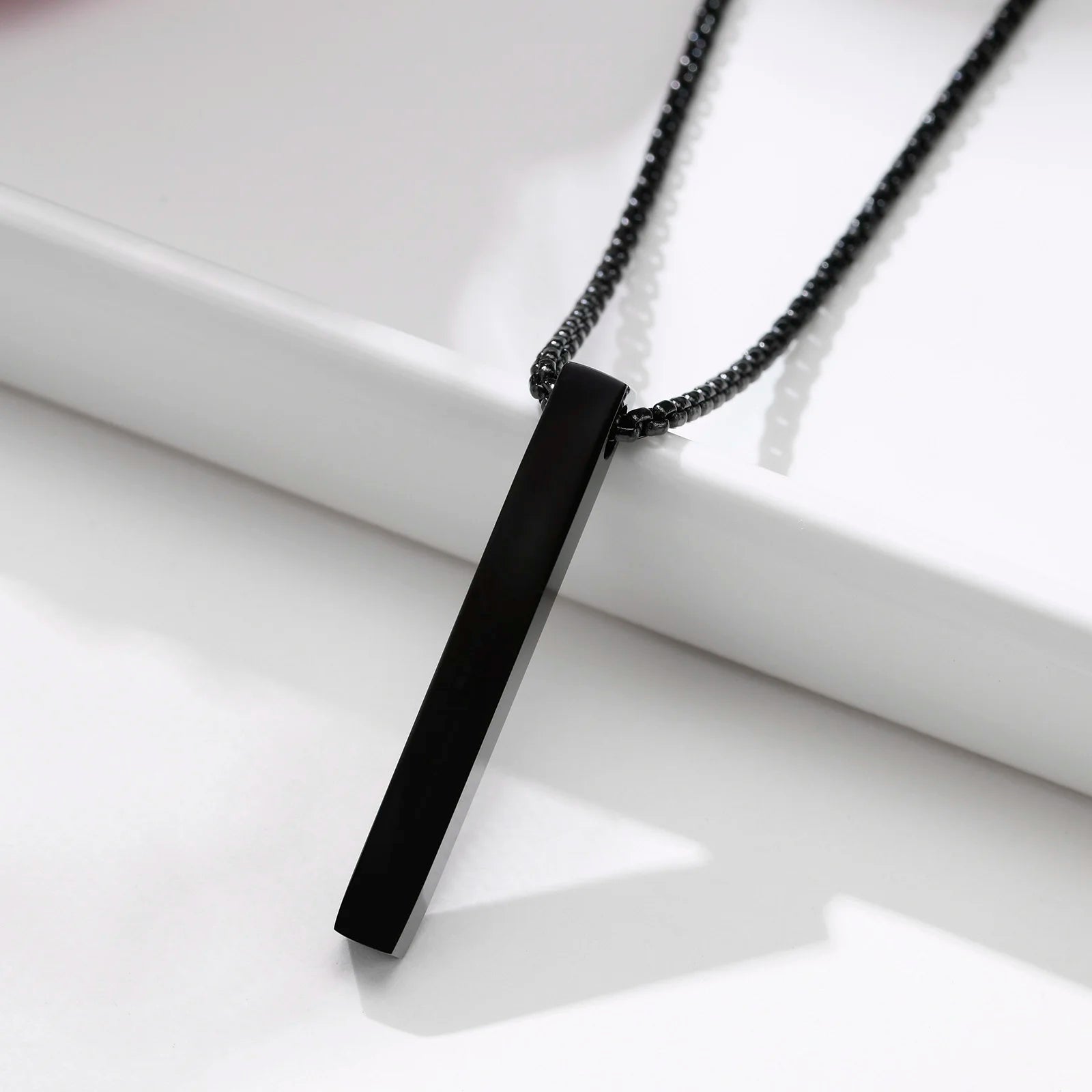 Vnox 5mm Pillar Necklace – Minimalist Stainless Steel 3D Bar Pendant for Men & Women