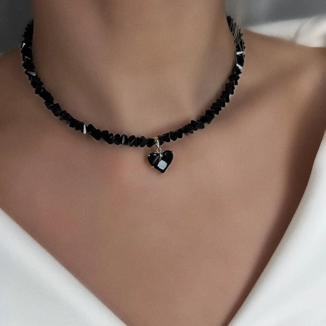 Vintage Zircon Heart Crystal Pendant Necklace – Boho Baroque Transparent Chain Jewelry for Women
