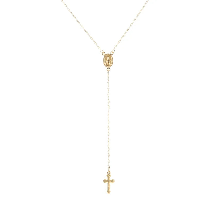 Vintage Cross Rosary Pendant Necklace – Boho Christian Jewelry for Women