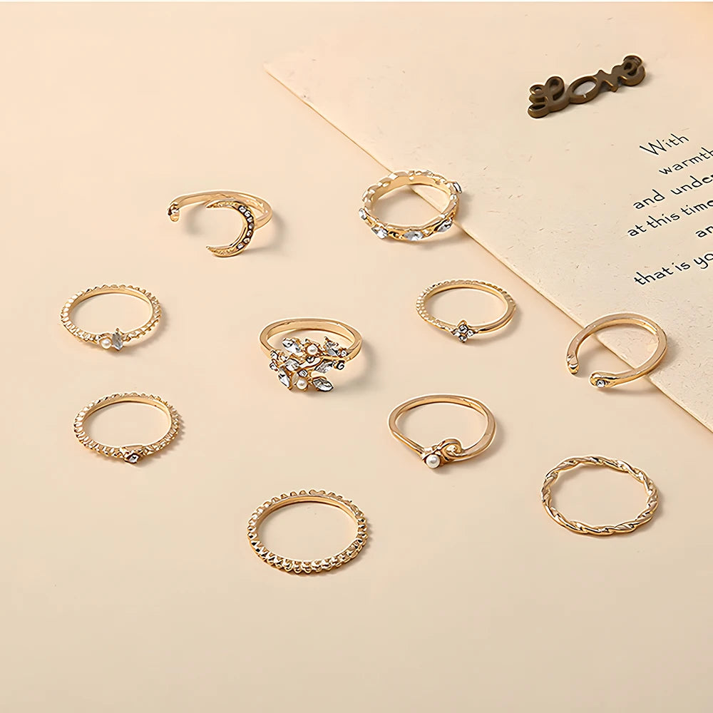 10pcs Boho Gold Ring Set for Women