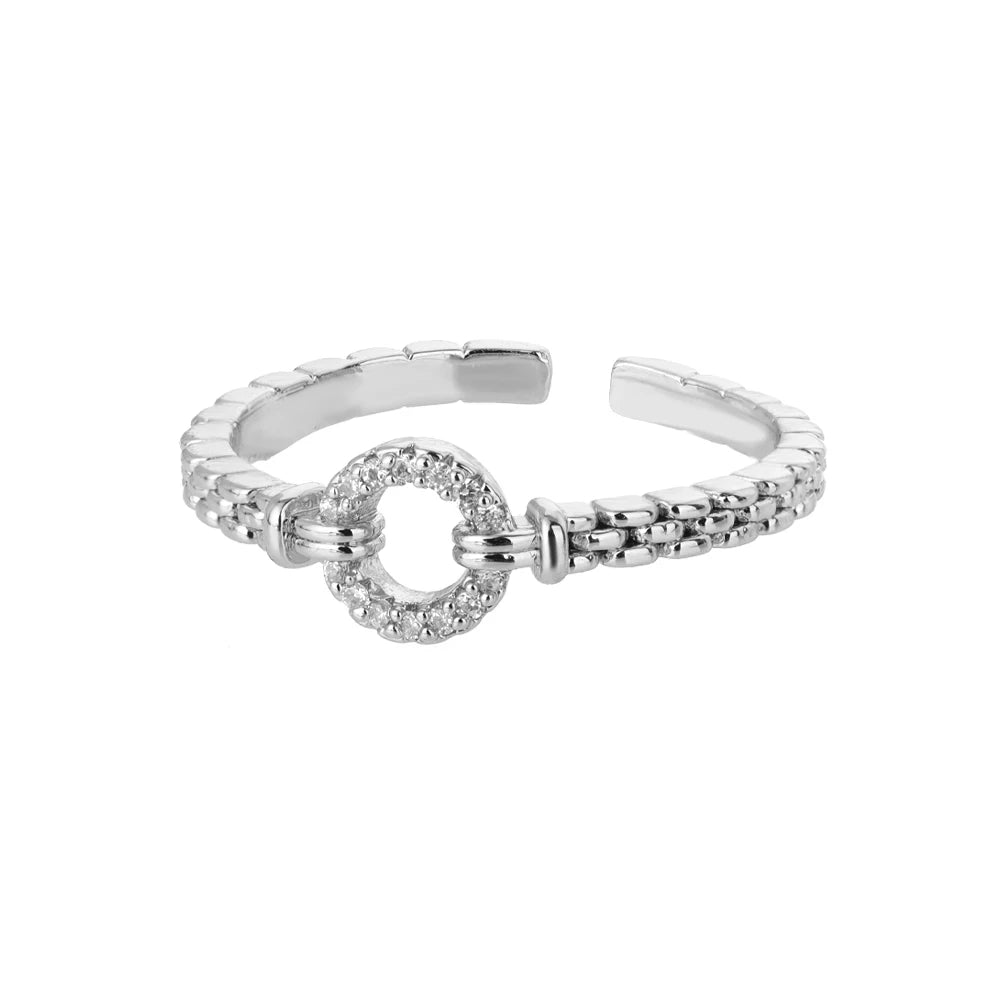 Classic Twist Zircon Stainless Steel Open Ring