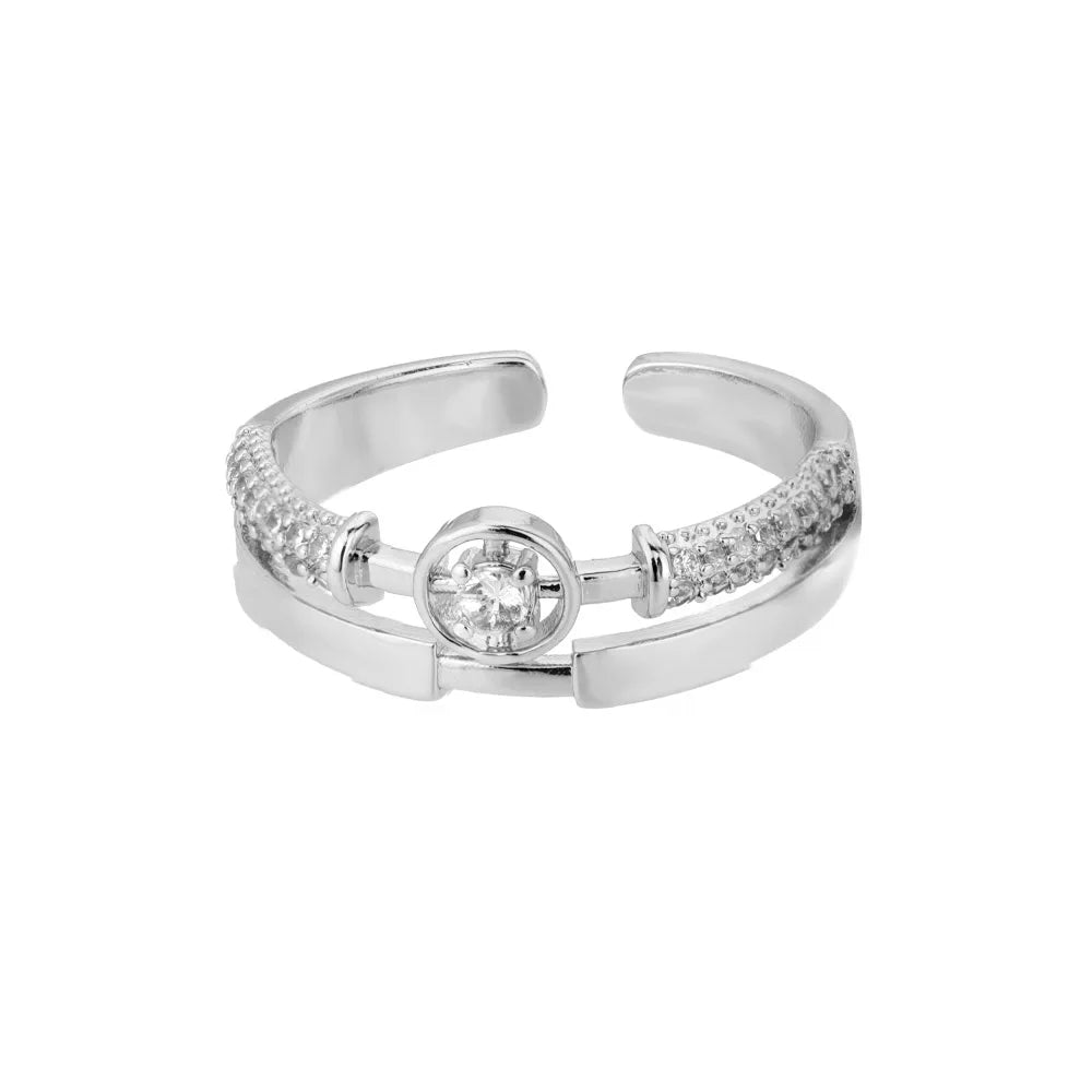 Classic Twist Zircon Stainless Steel Open Ring