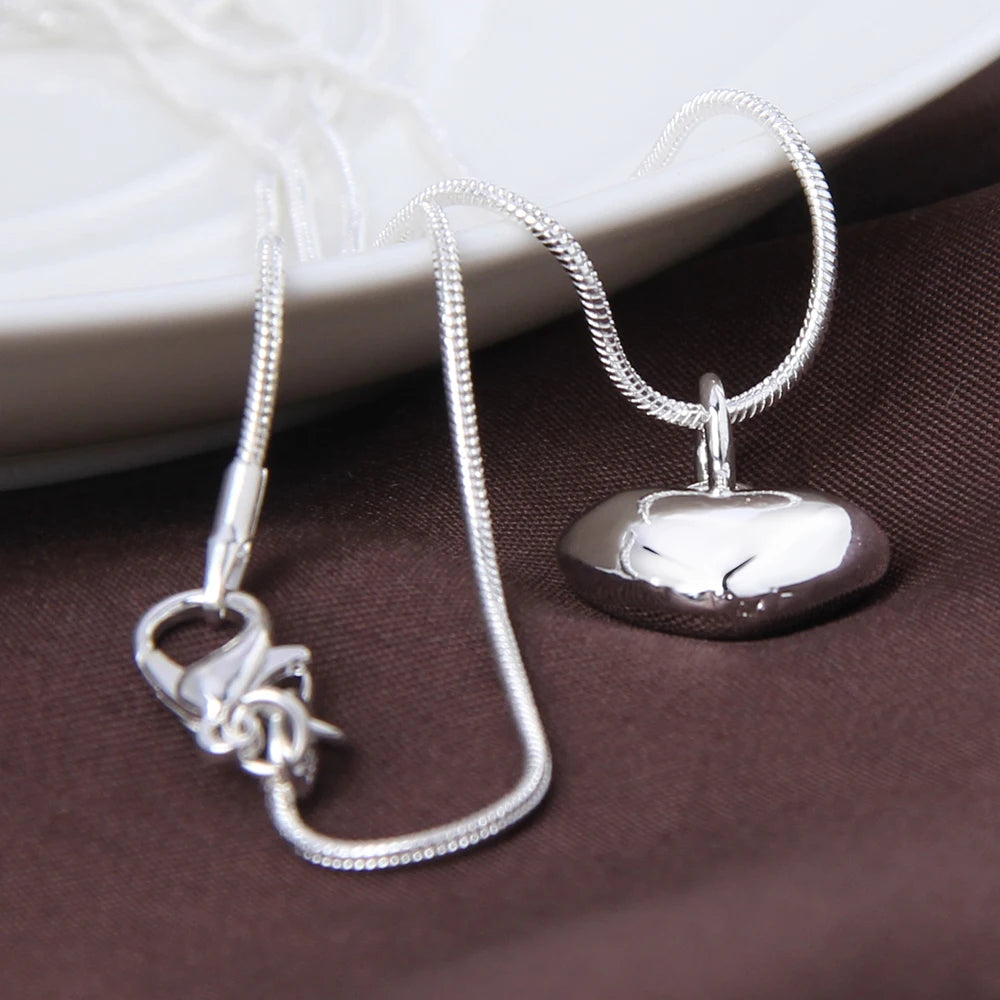 DOTEFFIL Small Heart Pendant Necklace – Silver Snake Chain Jewelry for Women