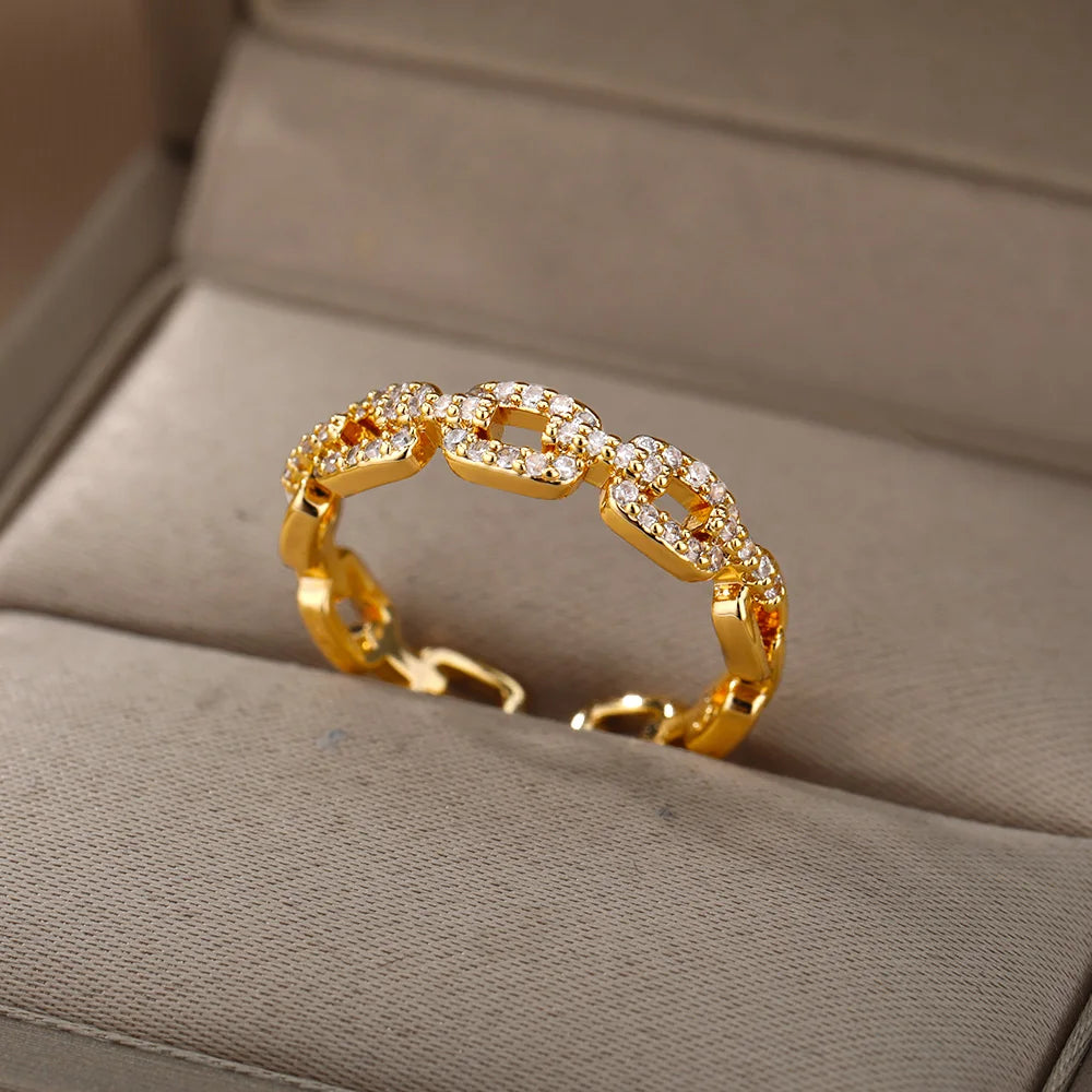 Classic Twist Zircon Stainless Steel Open Ring