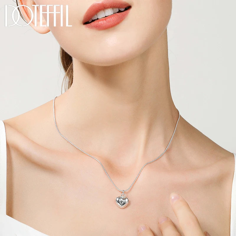 DOTEFFIL Small Heart Pendant Necklace – Silver Snake Chain Jewelry for Women