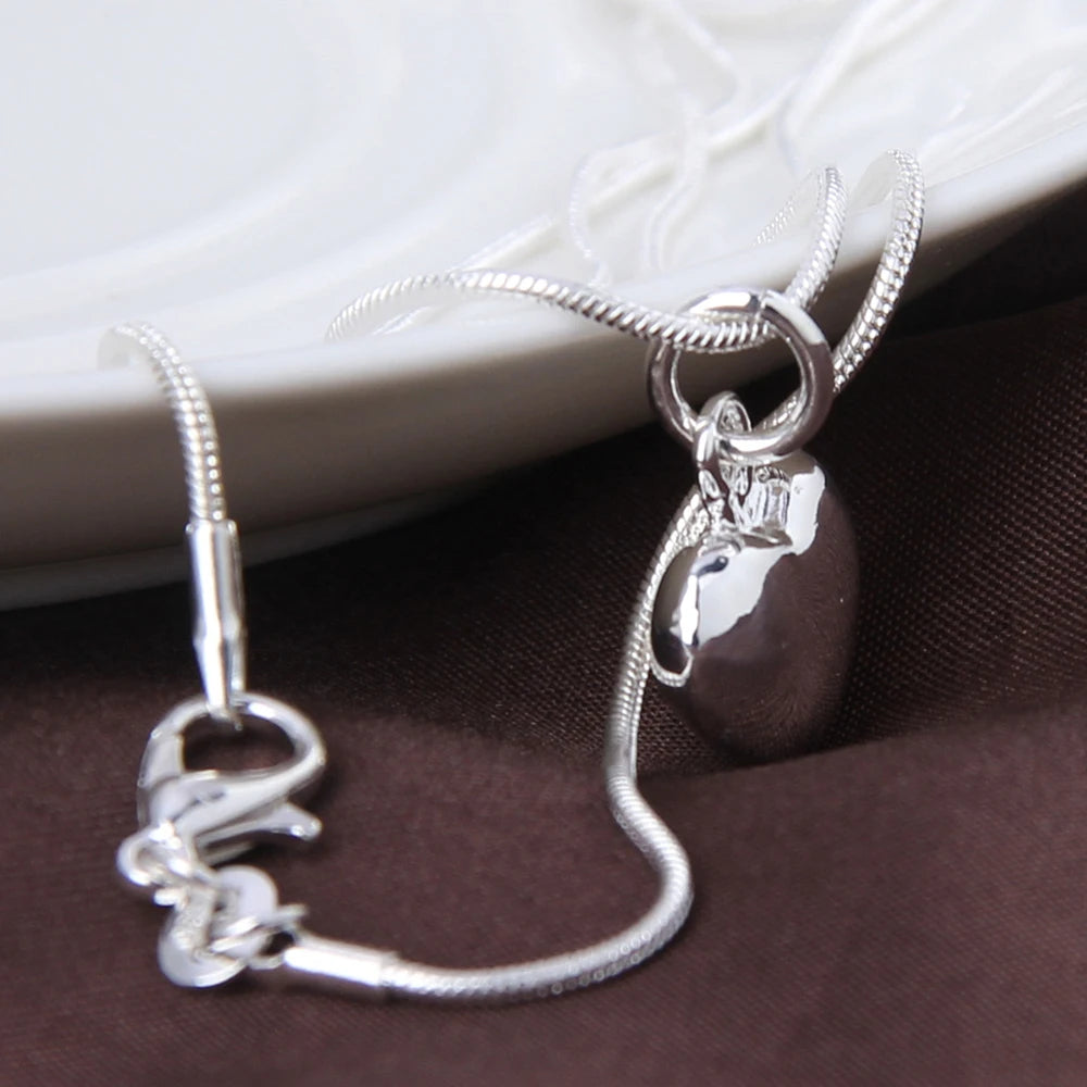 DOTEFFIL Small Heart Pendant Necklace – Silver Snake Chain Jewelry for Women