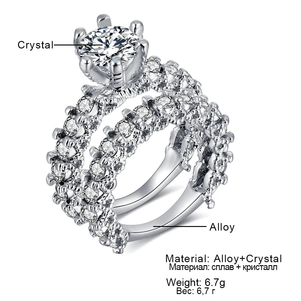 Elegant Silver Zircon Engagement Wedding Ring Set