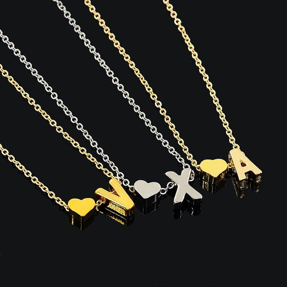 SUMENG Tiny Heart Initial Necklace – Gold & Silver Choker Jewelry for Women
