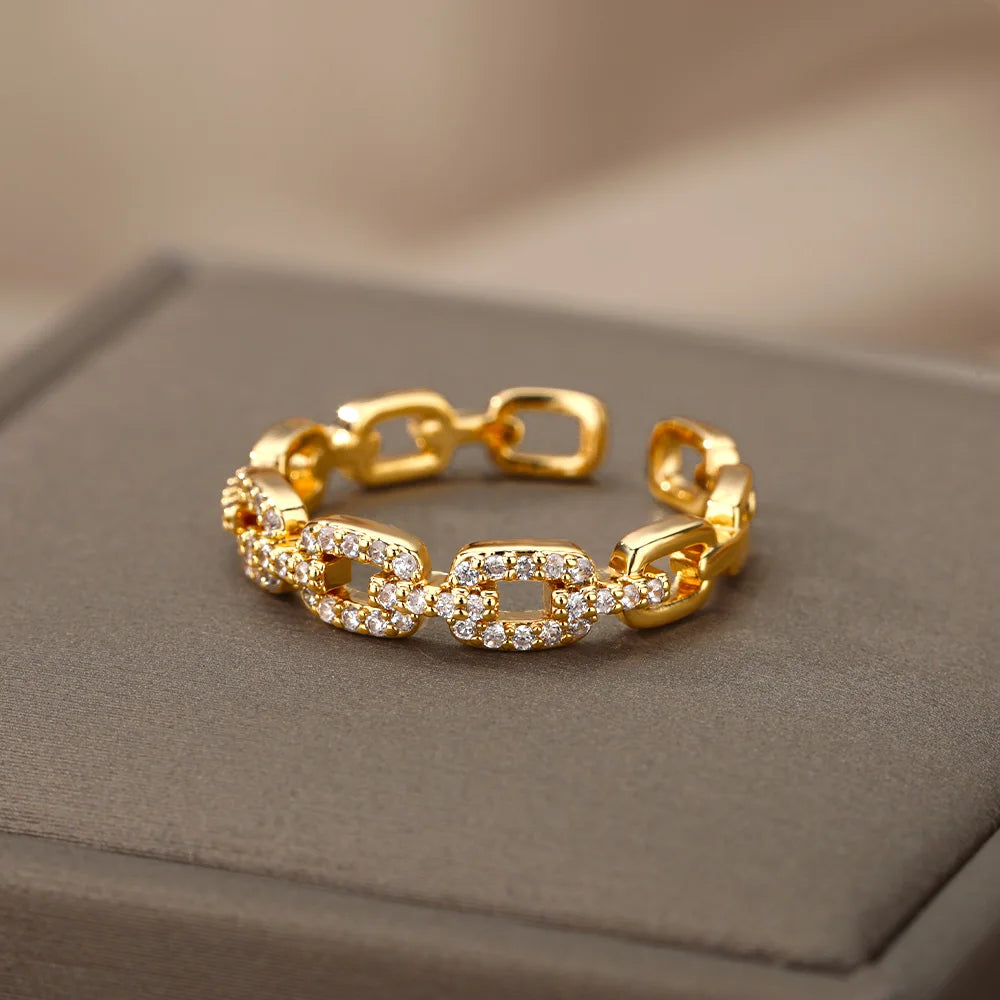 Classic Twist Zircon Stainless Steel Open Ring