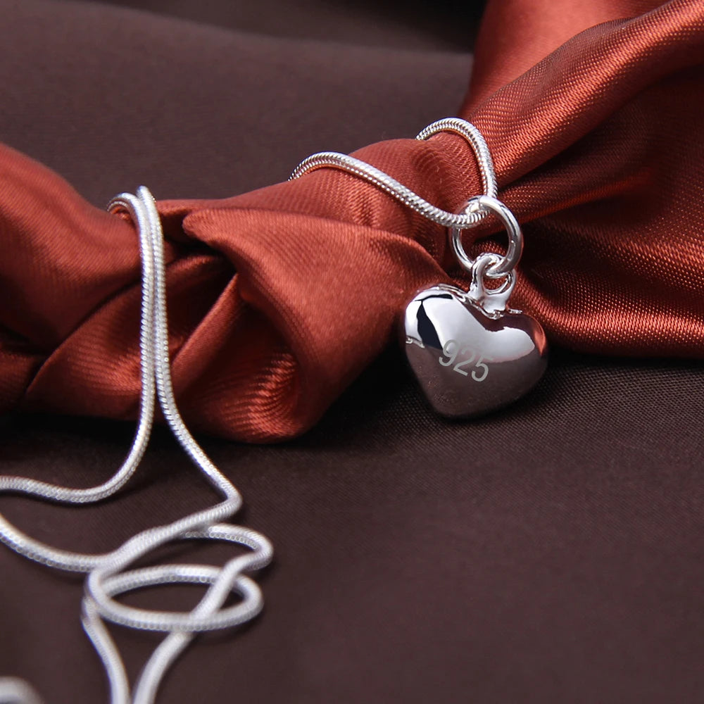 DOTEFFIL Small Heart Pendant Necklace – Silver Snake Chain Jewelry for Women