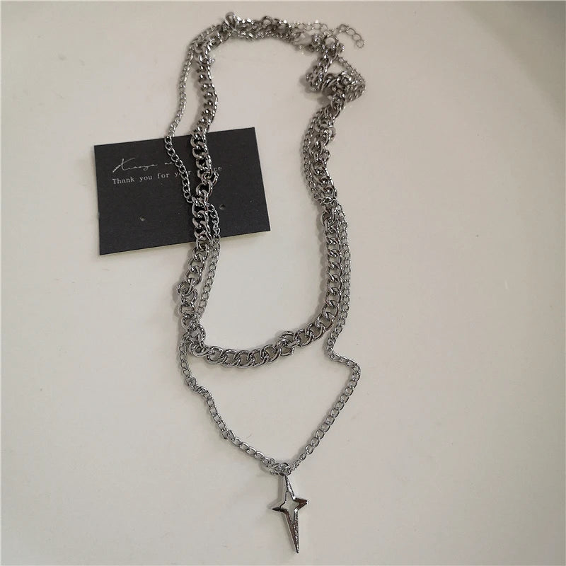 Punk Rock Black Heart Cross Necklace – Y2K Goth Hip Hop Pendant Jewelry