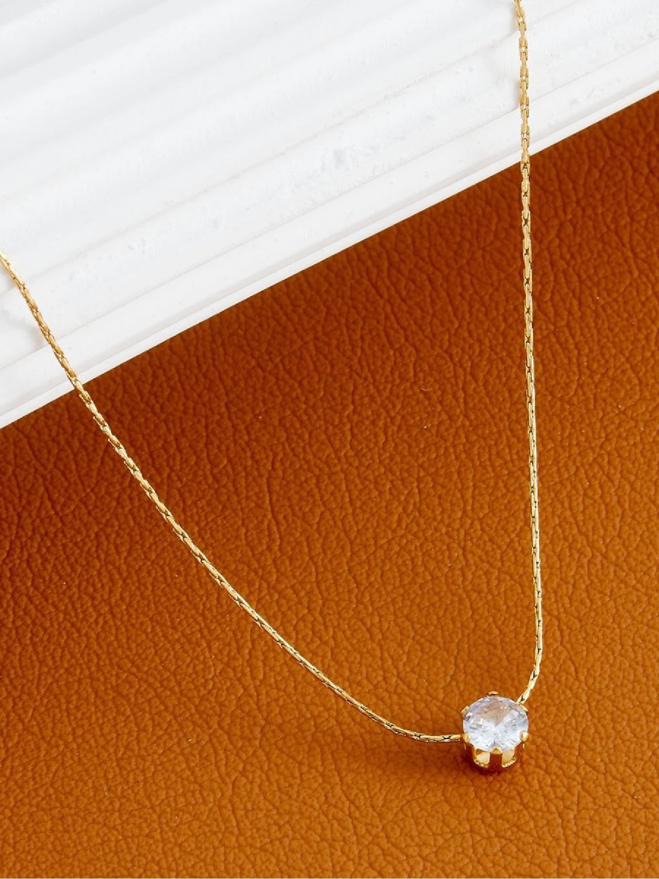Gold Diamond-Plated Zircon Pendant Necklace – Stainless Steel Jewelry for Women