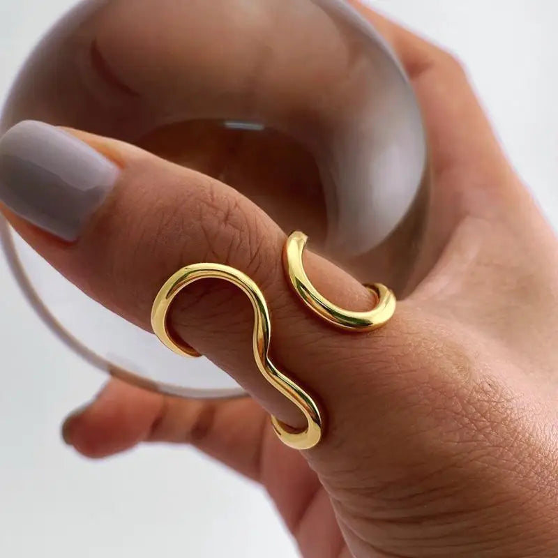 18K Gold Plated Stainless Steel Open Ring – Trendy Women’s Jewelry
