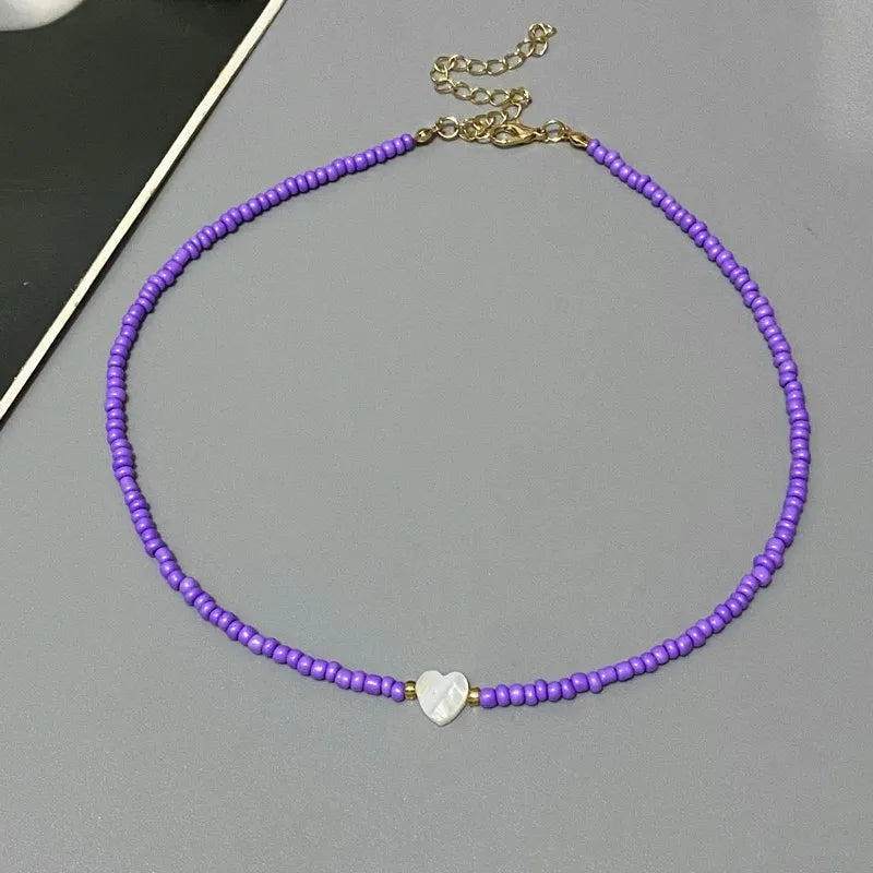 Shell Heart Choker Necklace – Colorful Beads Jewelry for Girls