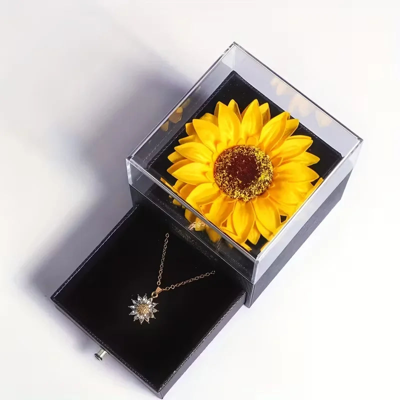 Dainty Stainless Steel Daisy Sunflower Necklace – Zircon Pendant with Gift Box for Women & Girls