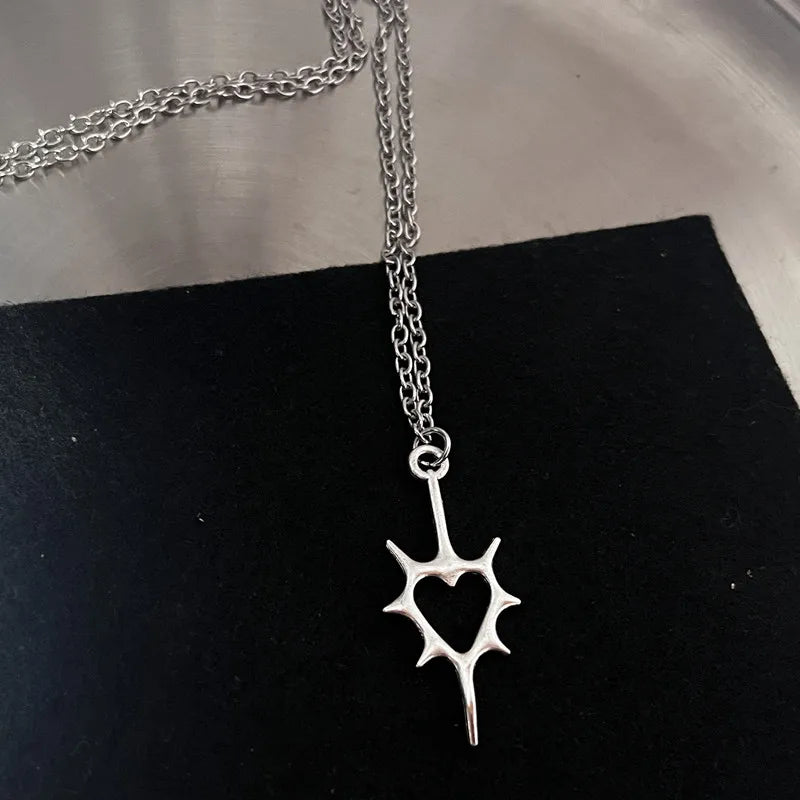 Y2K Fire Heart Teeth Pendant Necklace Unisex
