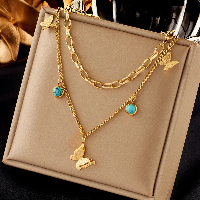 Butterfly Moon Pendant Necklace for Women