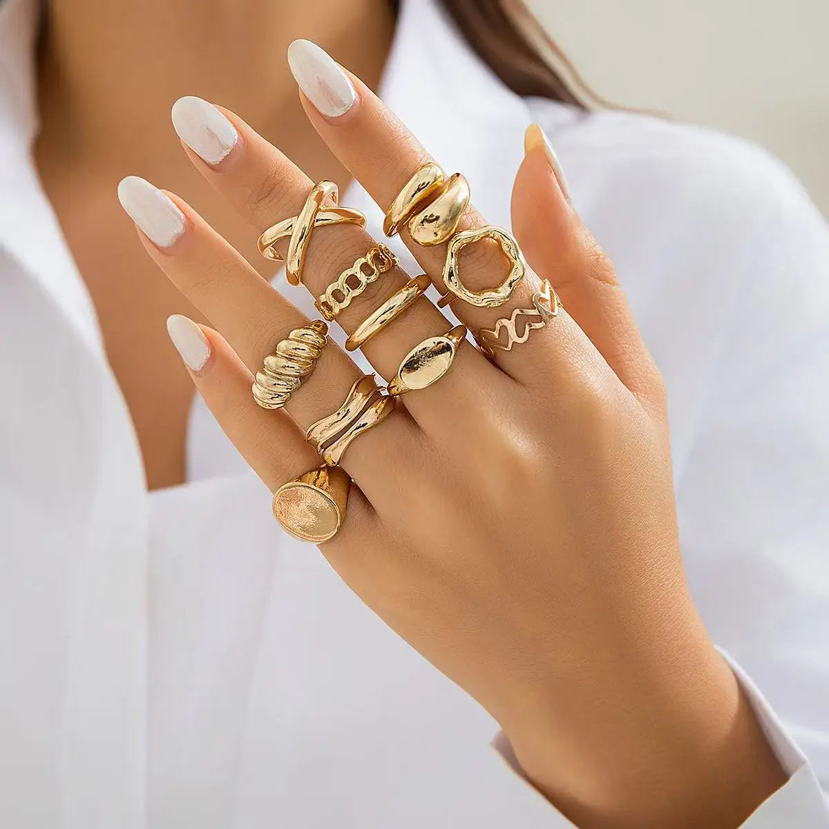 Geometric Gold Ring Set (12PCS)
