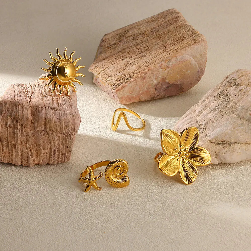 Elegant Gold Bloom Flower Open Ring
