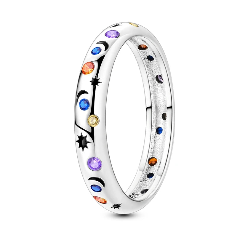 925 Silver Star Moon Colorful Zircon Ring

Product Description: