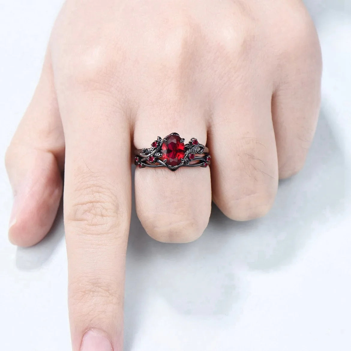 Couple Rings Red Rhinestone Celtic Dragon Stainless