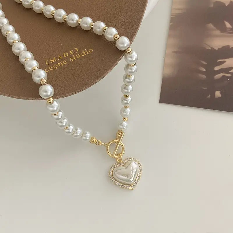 Elegant Pearl Heart Necklace – Luxury Imitation Pearl Jewelry for Women