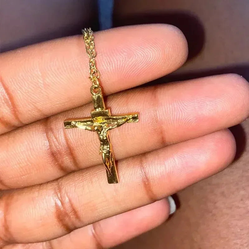 18K Gold Plated Cross Necklace – Unisex Religious Pendant Jewelry Gift
