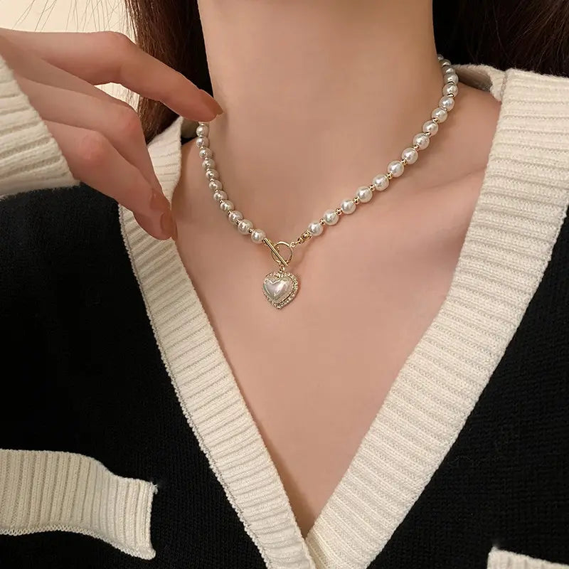 Elegant Pearl Heart Necklace – Luxury Imitation Pearl Jewelry for Women