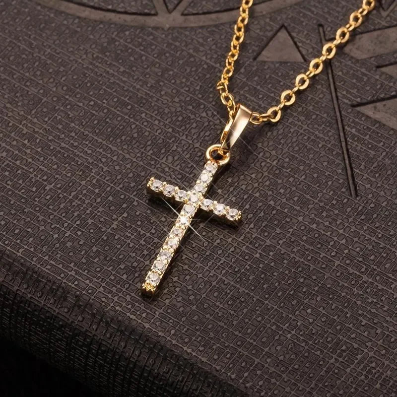 Rhinestone Cross Pendant Necklace – Adjustable Summer Jewelry for Women