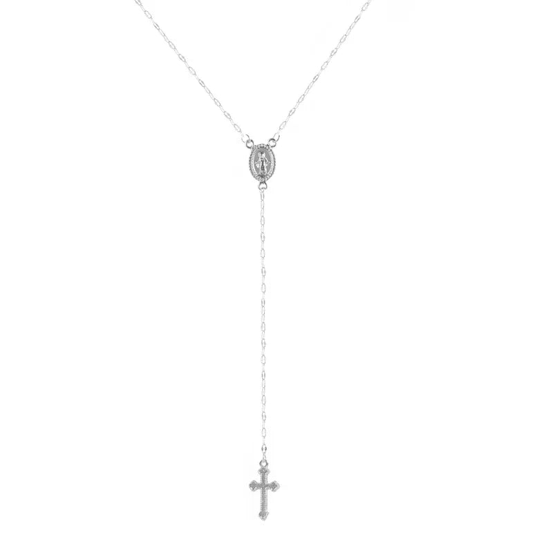 Vintage Cross Rosary Pendant Necklace – Boho Christian Jewelry for Women