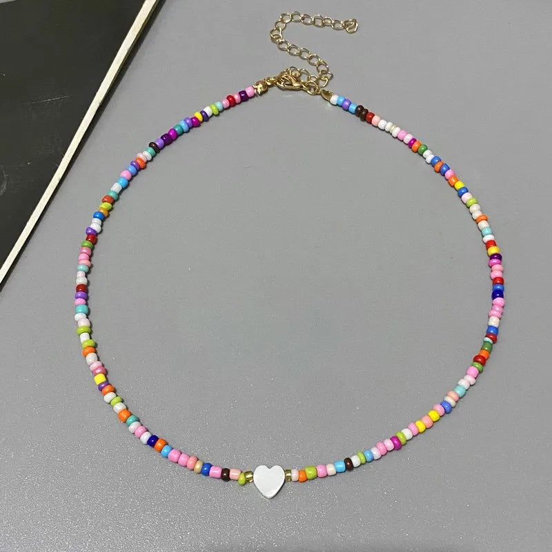 Shell Heart Choker Necklace – Colorful Beads Jewelry for Girls
