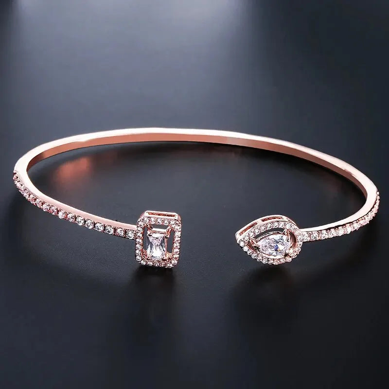 Luxury Geometric Gold Cuff Bangle – CZ Bracelet for Women