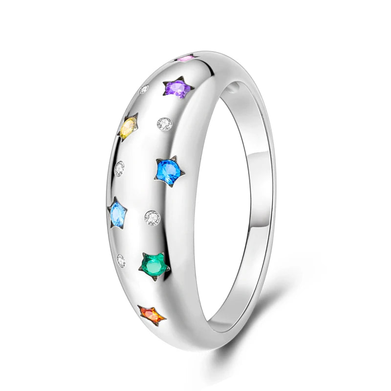 925 Silver Star Moon Colorful Zircon Ring

Product Description: