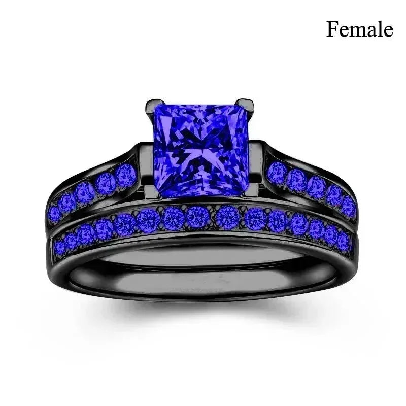 Couple Rings Red Rhinestone Celtic Dragon Stainless