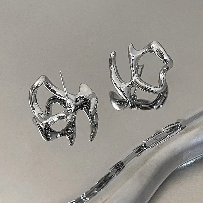 Y2K Silver Liquid Earrings – Punk Geometric Hip-Hop Jewelry for Women