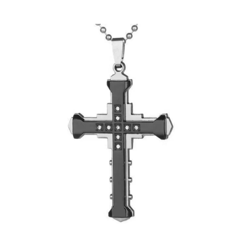 Dark Knight Three-Layer Men’s Necklace – Diamond-Studded Cross Pendant Jewelry