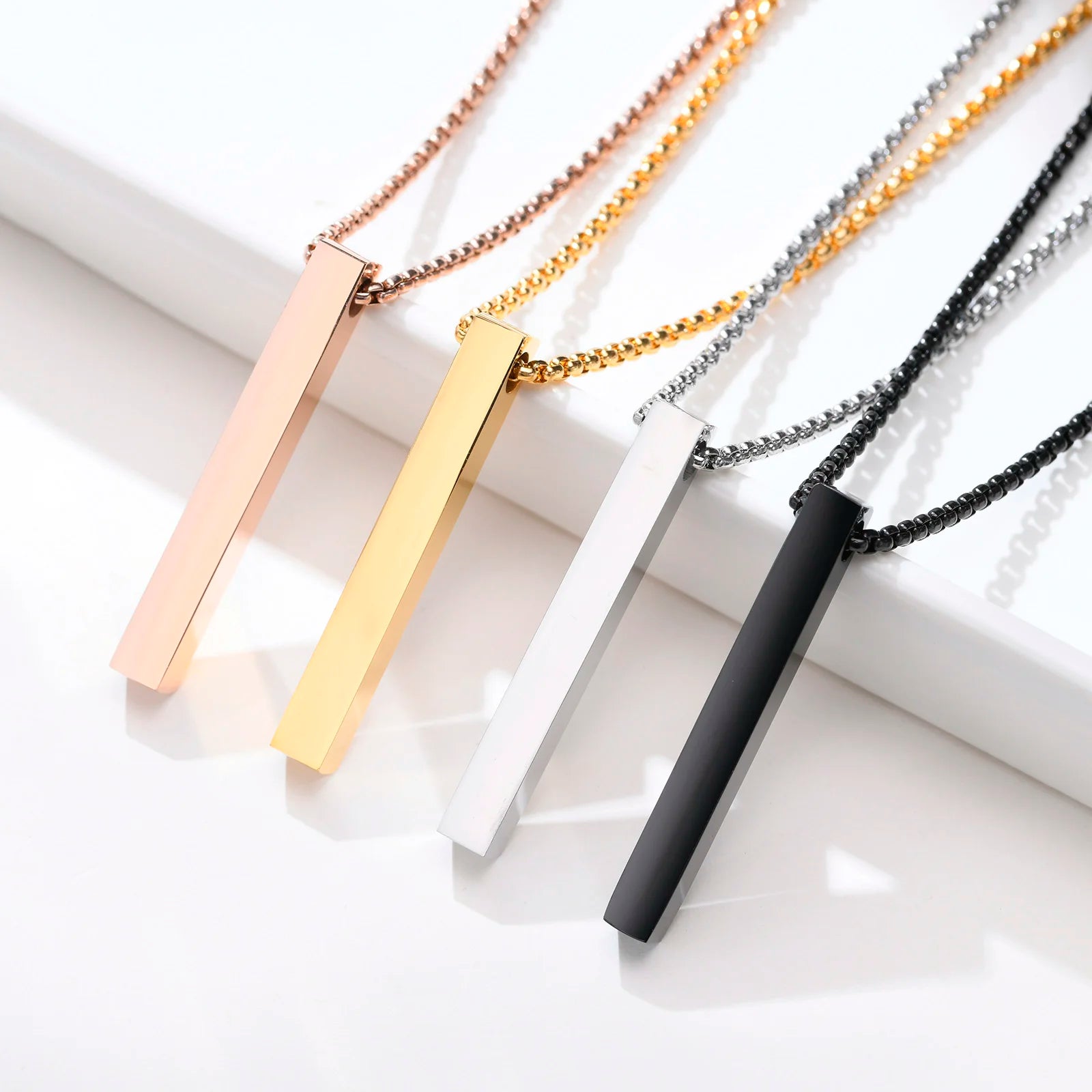 Vnox 5mm Pillar Necklace – Minimalist Stainless Steel 3D Bar Pendant for Men & Women