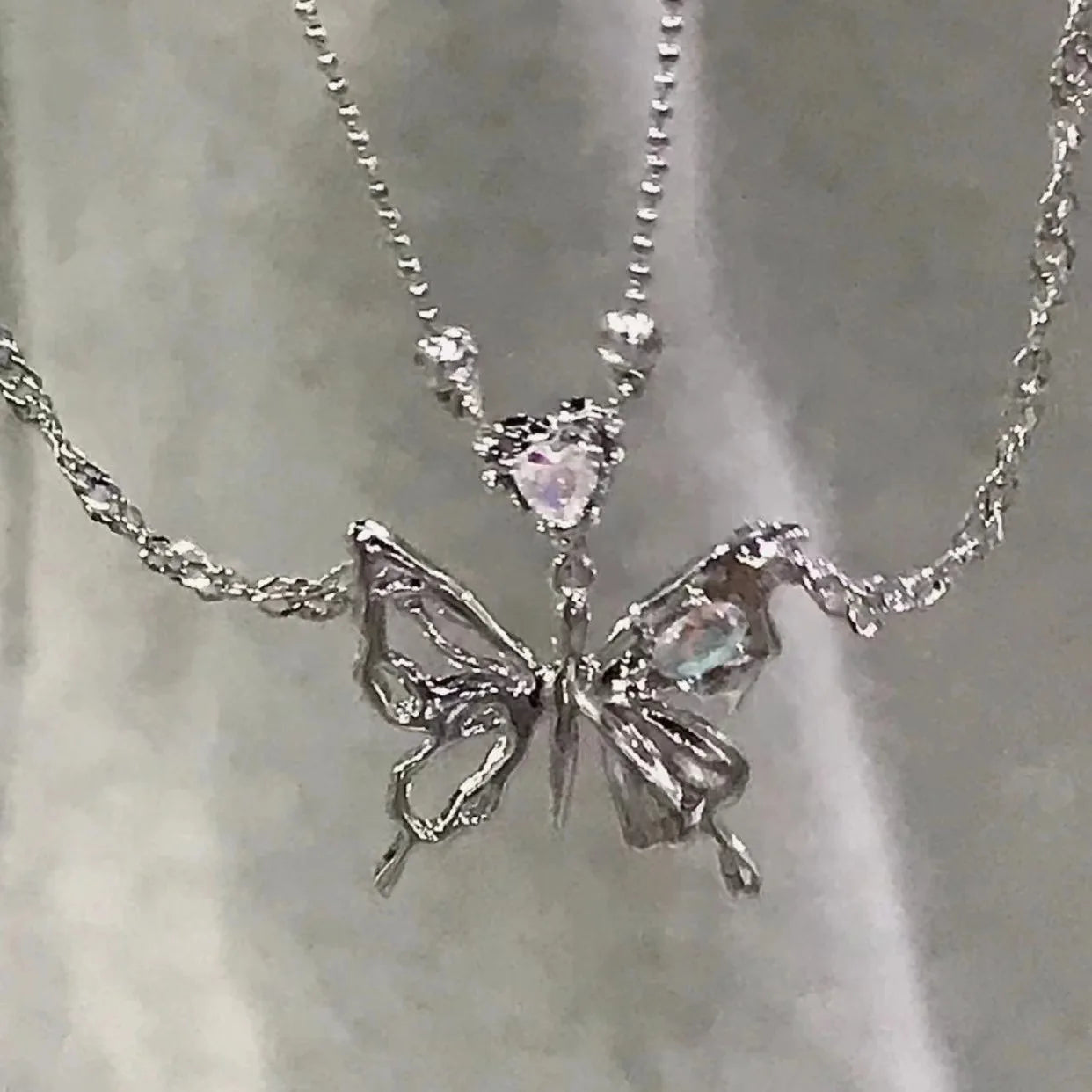 Y2K Crystal Butterfly Pendant Necklace for Women