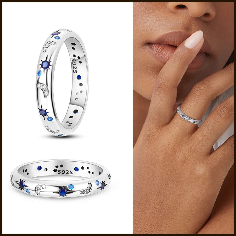 925 Silver Star Moon Colorful Zircon Ring

Product Description: