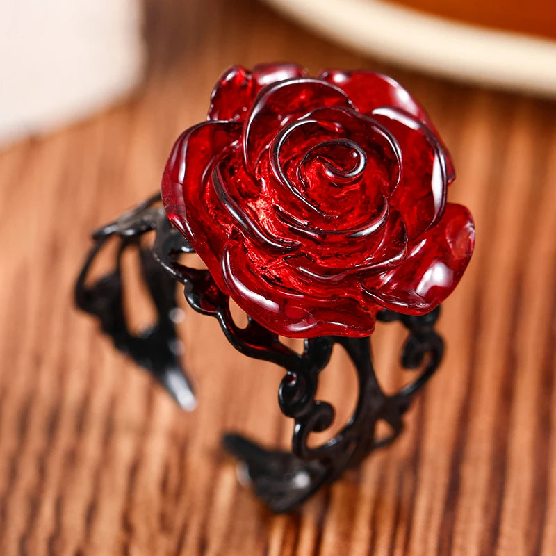 Punk Gothic Red Rose Adjustable Ring for Women