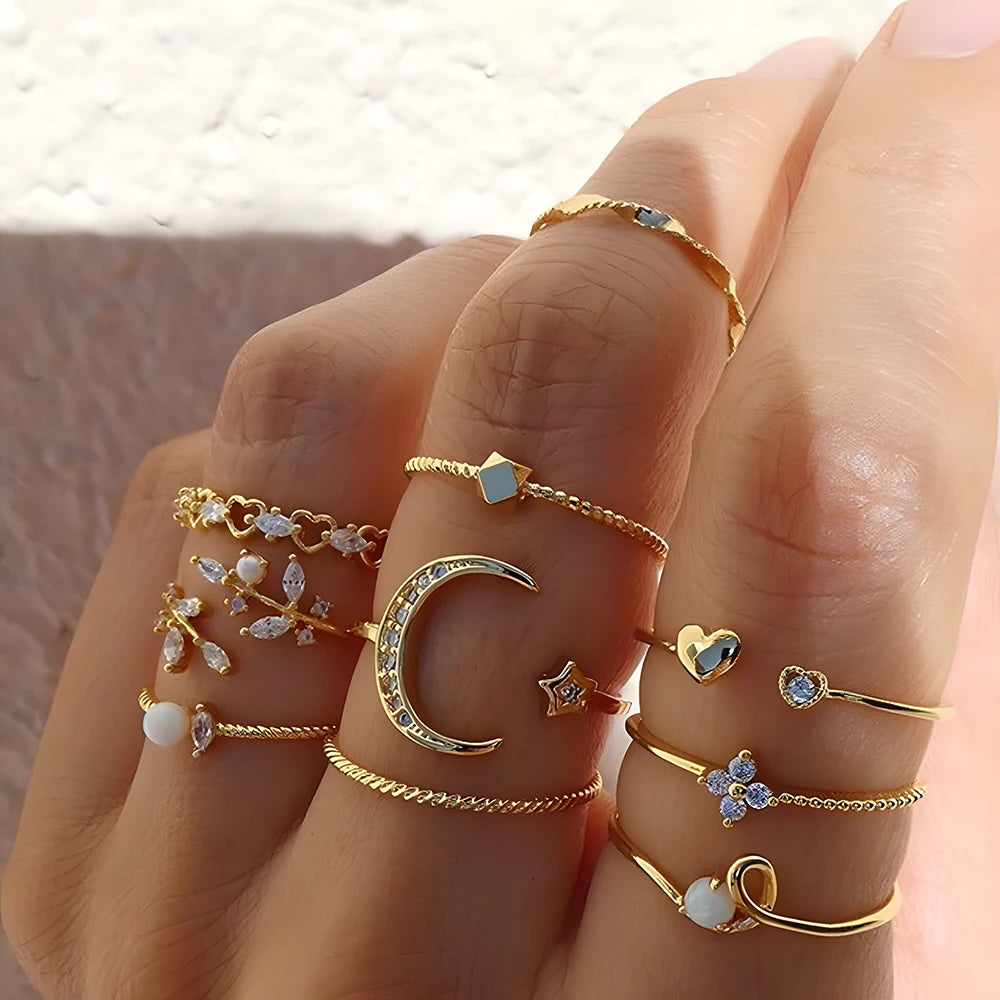 10pcs Boho Gold Ring Set for Women