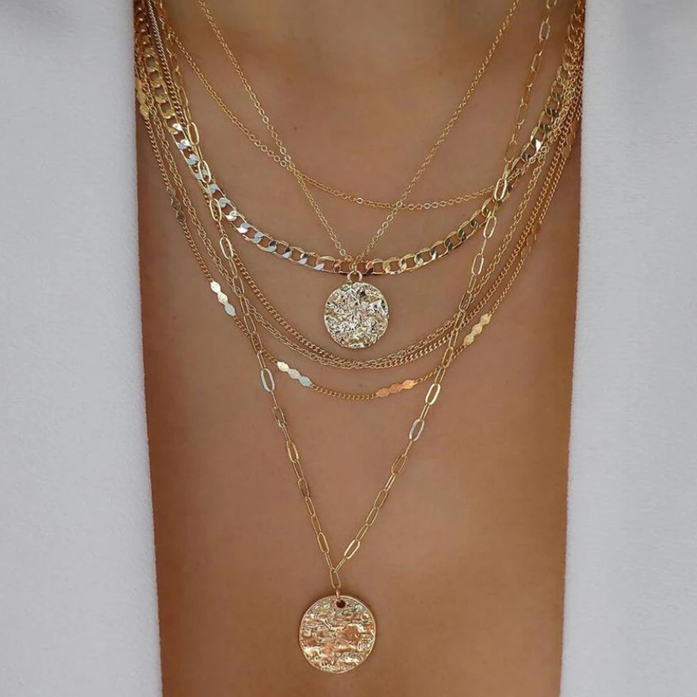 Vintage Gold Multi-Layer Crystal Necklace Set – Boho Trendy Jewelry for Women