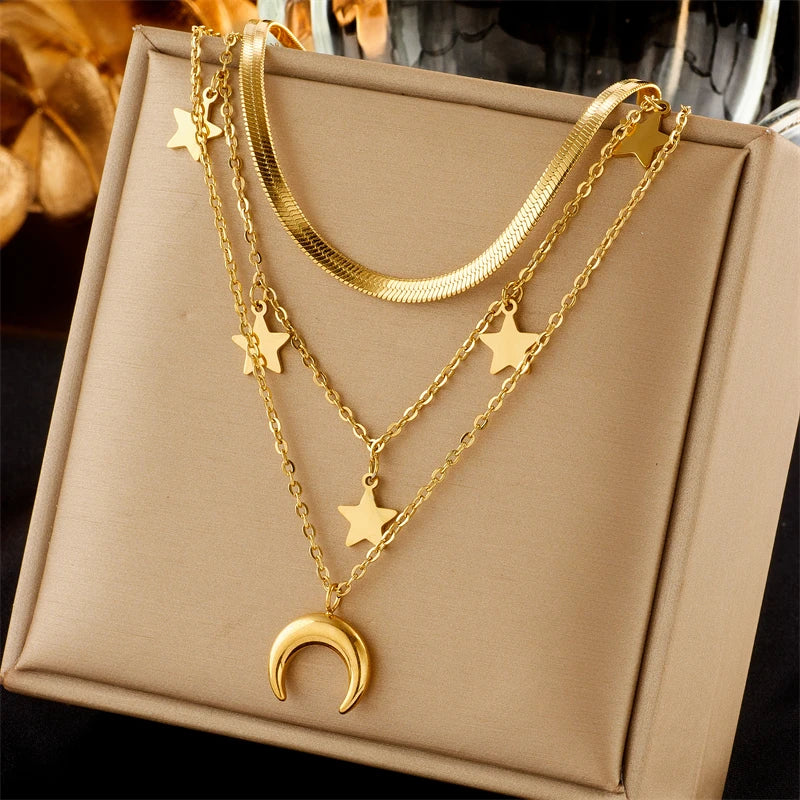 Butterfly Moon Pendant Necklace for Women