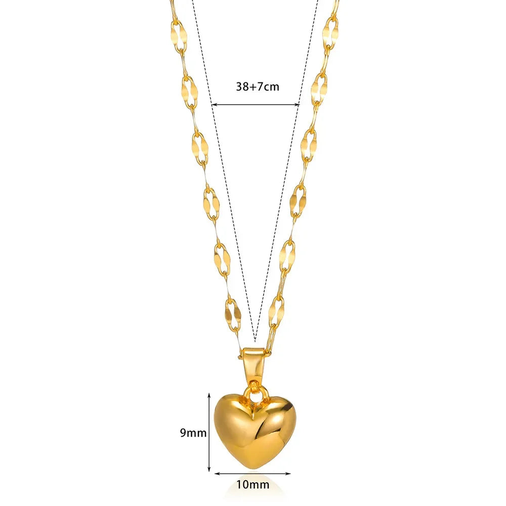 Stainless Steel Love Heart Pendant Necklace – Trendy Lip Chain Jewelry for Women