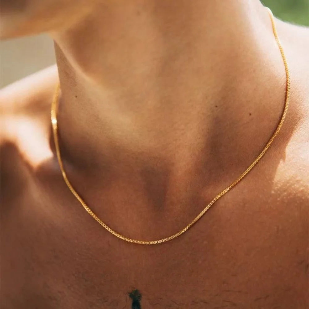 Minimalist 1.2mm Gold Stainless Steel Box Chain Necklace – Unisex Titanium Steel Fashion Jewelry