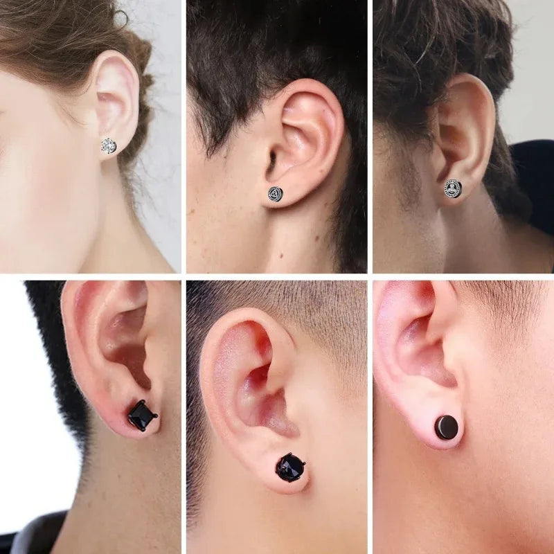Magnetic Crystal Ear Studs – Non-Piercing Punk Earrings for Men & Women