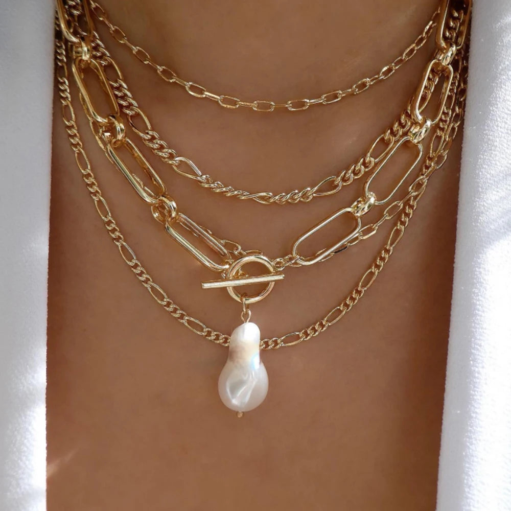 Vintage Gold Multi-Layer Crystal Necklace Set – Boho Trendy Jewelry for Women