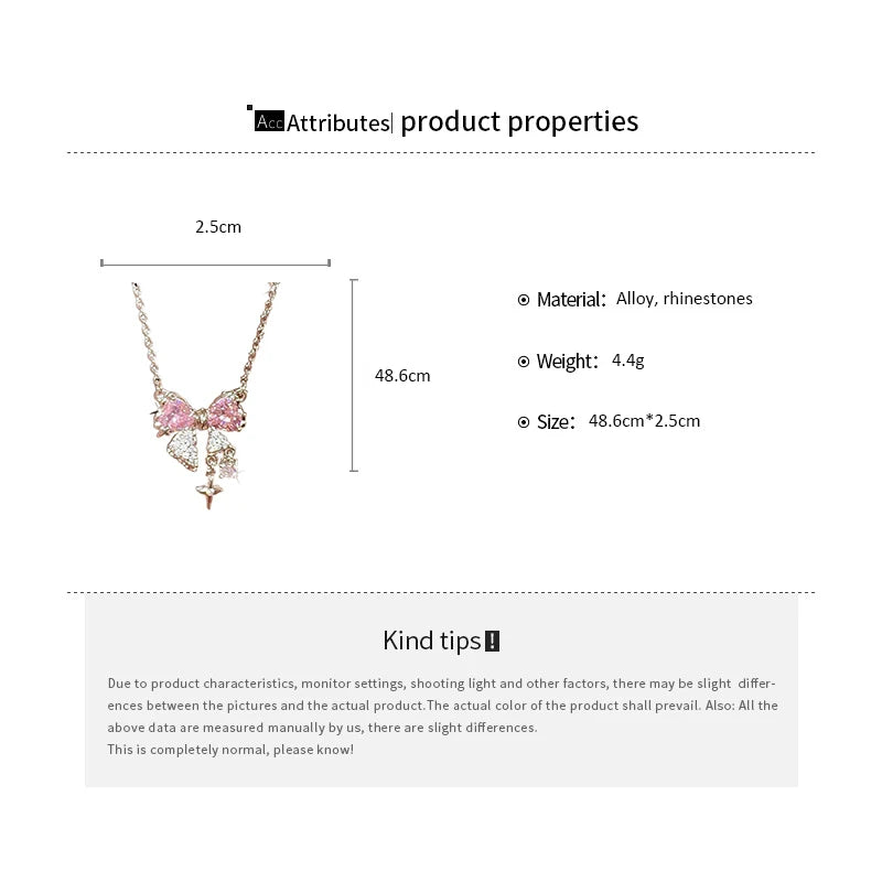 Pink Bow Star Rhinestone Necklace for Women