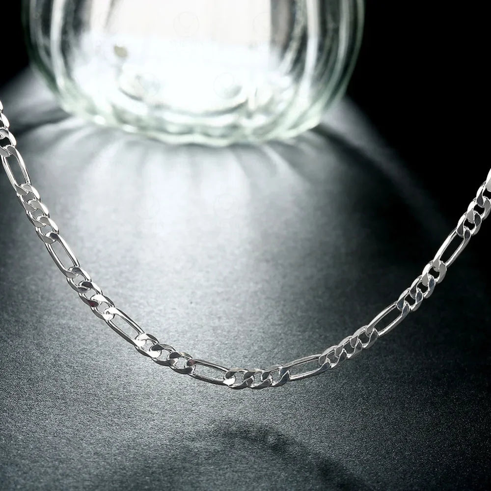 925 Silver Figaro Chain Necklace Unisex 4mm