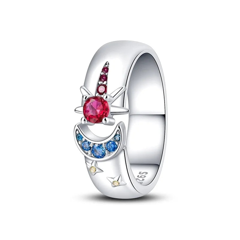 925 Silver Star Moon Colorful Zircon Ring

Product Description:
